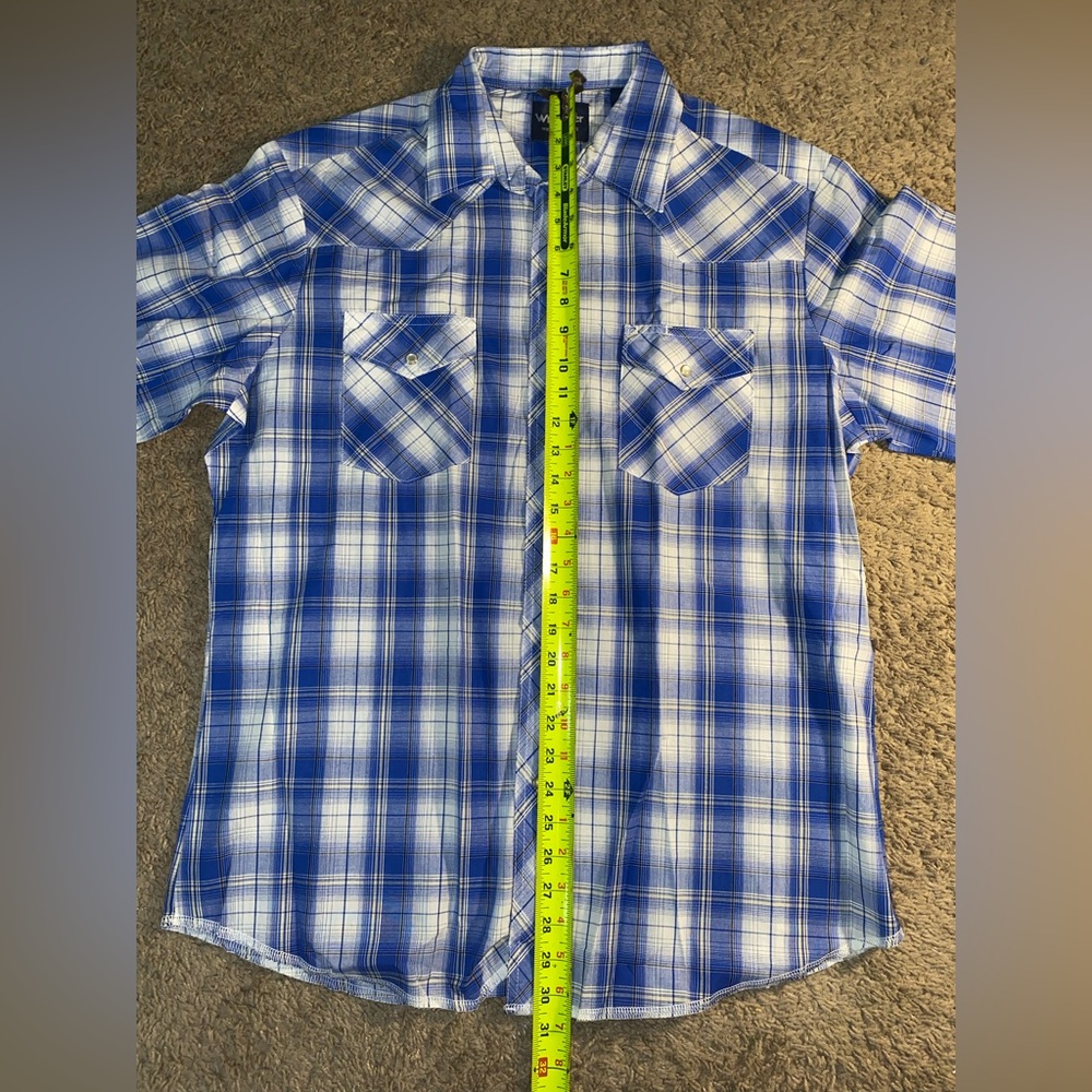 Wrangler Western Size Large Pearl Snap Button Up Down Plaid Work Dad Beach Shirt - Picture 7 of 11